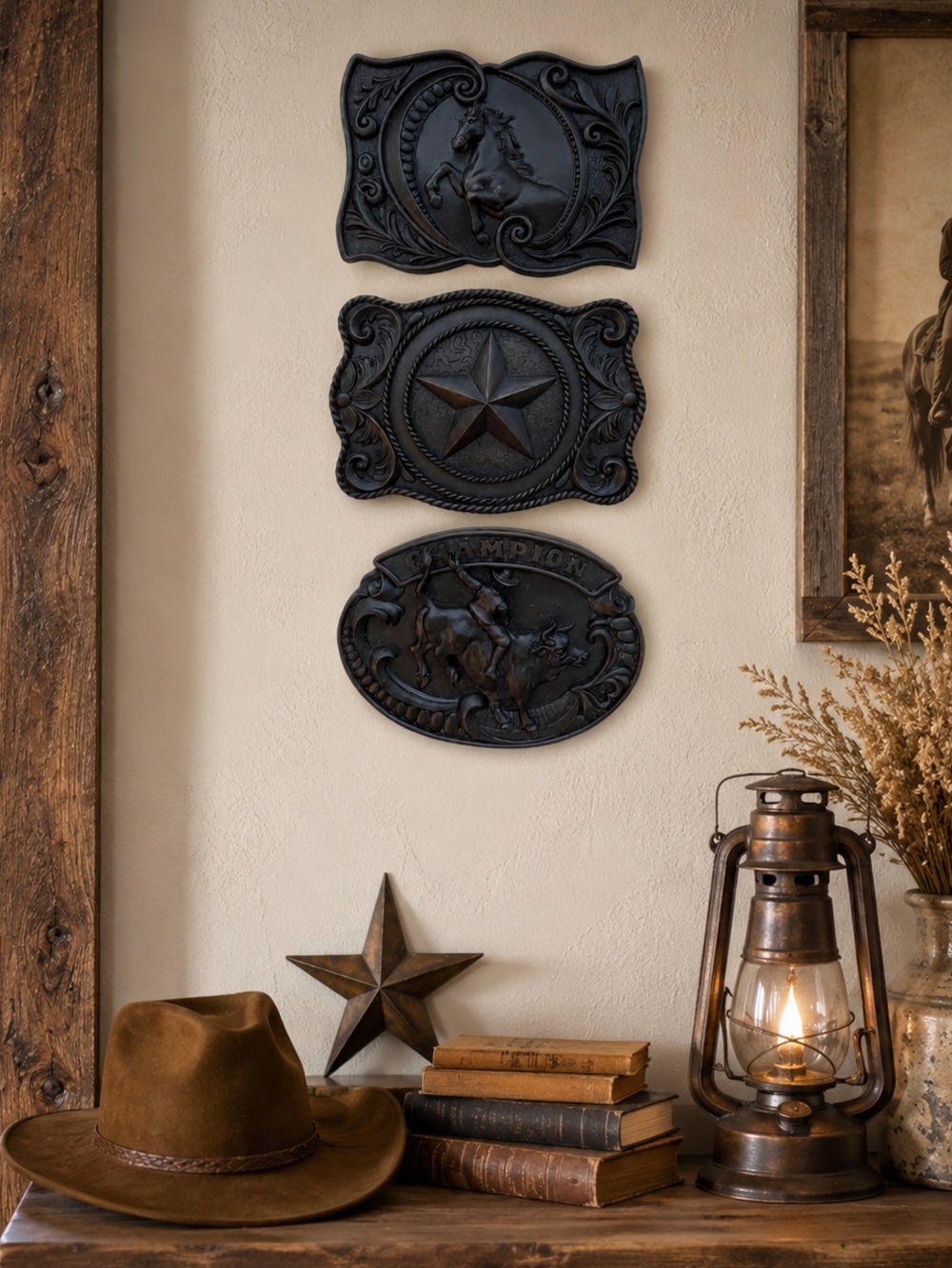 Vintage Home Interiors Western Rodeo Wall Plaque Set of 3 Horse Star Bull Rider